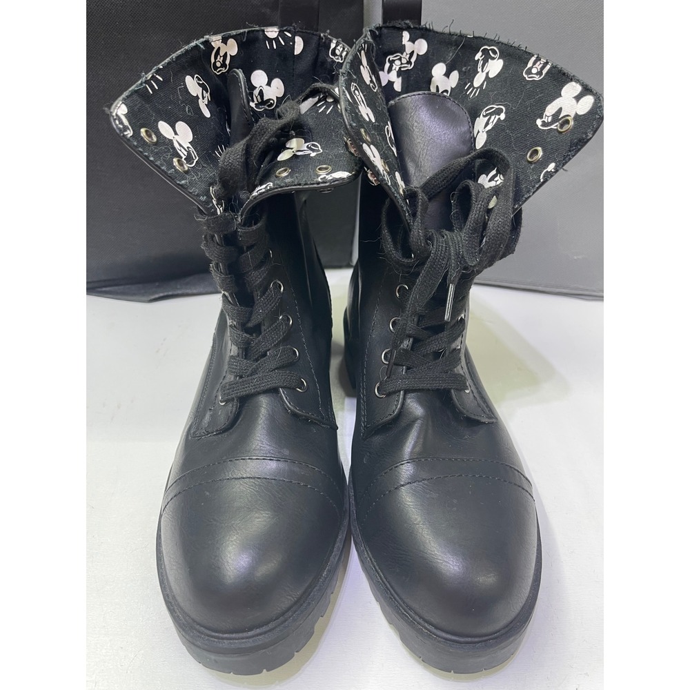 Disney X Torrid Mickey Mouse Fold Over Combat Boots Black Lug Sole Womens 8
